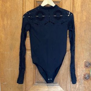 F21 plus size body suit stretch black long sleeve